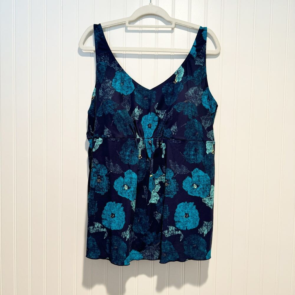 LL Bean Blue Floral Tankini Swim Top Plus Size 20W